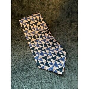 The Custom Shop 100% Silk Hand Tailored Geometric Tie Blue Green Beige
